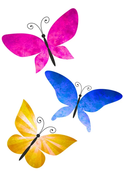 Papillons colorés isolés sur l'illustration aquarelle blanche — Photo