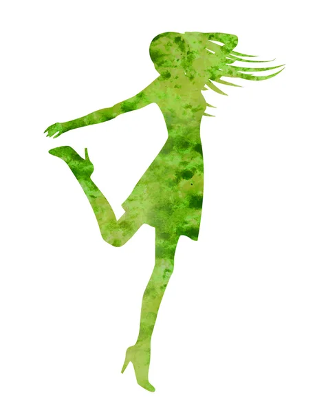 Dancing woman silhouette isolated on white backgound watercolor — Stock Photo, Image
