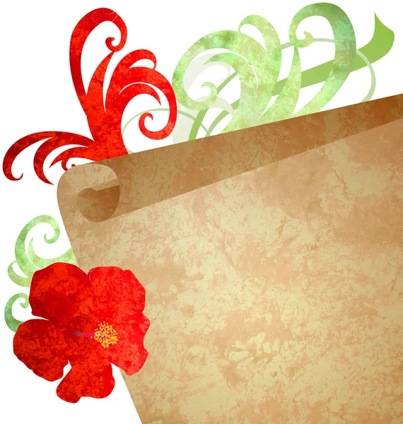 Rote Blume und alte Papierrolle Aquarell Illustration — Stockfoto