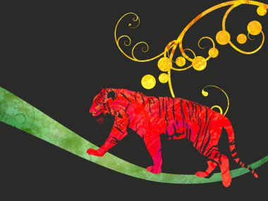 Red watercolor jungle cat (panther or tiger) illustration clipart