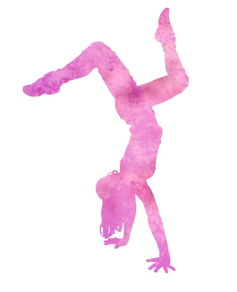 Dansende vrouw silhouet geïsoleerd op witte achtergrondkleur aquarel — Stockfoto