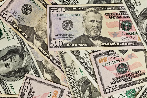 Money Pile $50 dollar bills — Stock Photo, Image