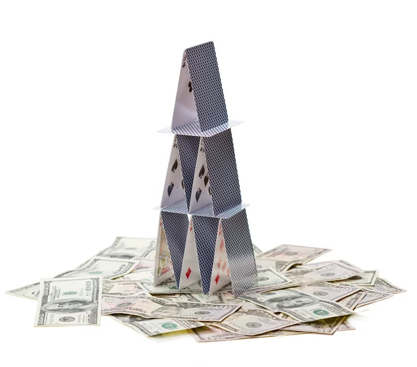 House of cards on money. — Stock Photo, Image