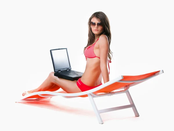 Vakantie met laptop — Stockfoto