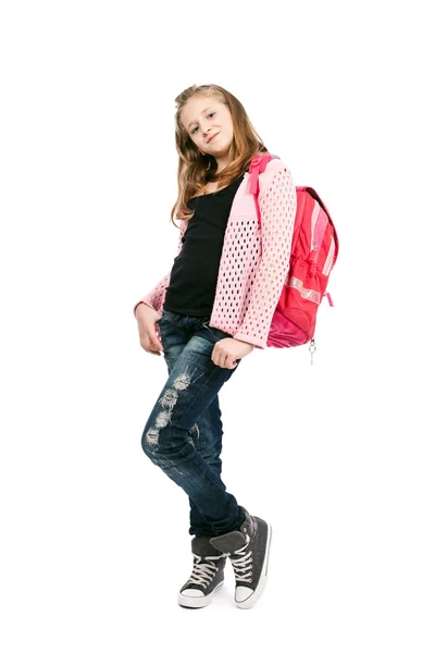 Schoolgirl with backpack — Stock Photo, Image