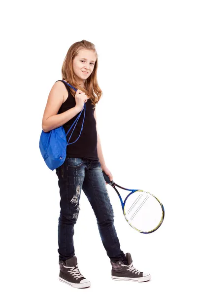 Flicka med tennisracket — Stockfoto