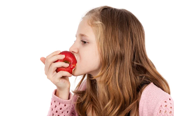 Meisje eten apple — Stockfoto