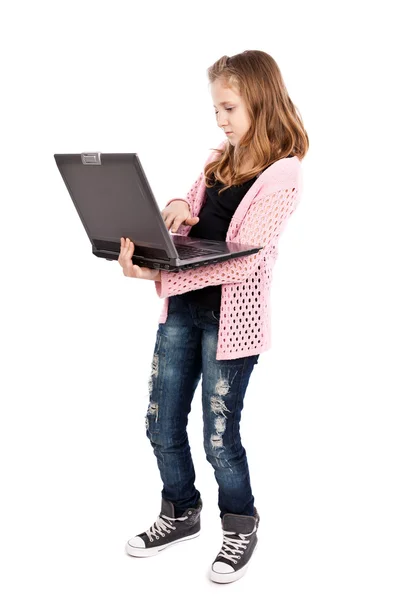 Cute girl holding a laptop Stok Fotoğraf