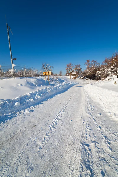 Kırsal kesimde karlı yol — Stok fotoğraf