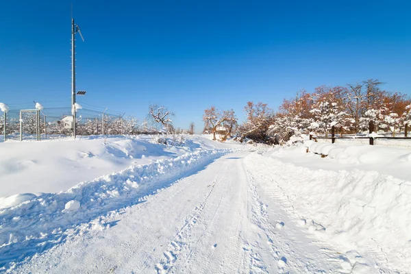 Estrada nevada no campo — Fotografia de Stock