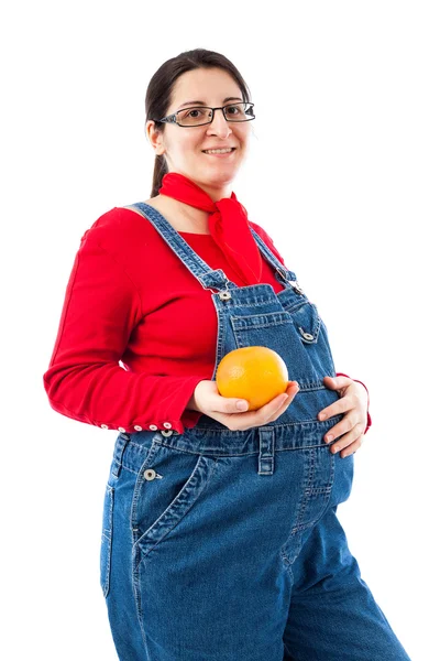 Donna incinta con arancione — Foto Stock