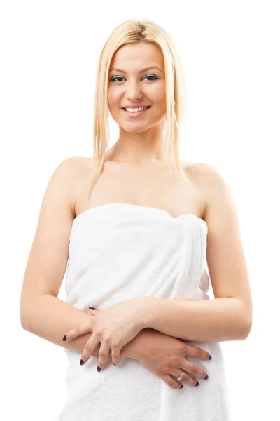 Blonde Frau im Badetuch — Stockfoto