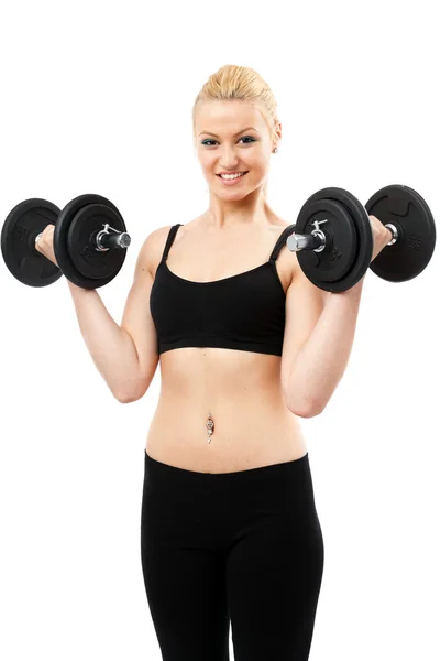 Atlética jovencita haciendo ejercicio con pesas —  Fotos de Stock