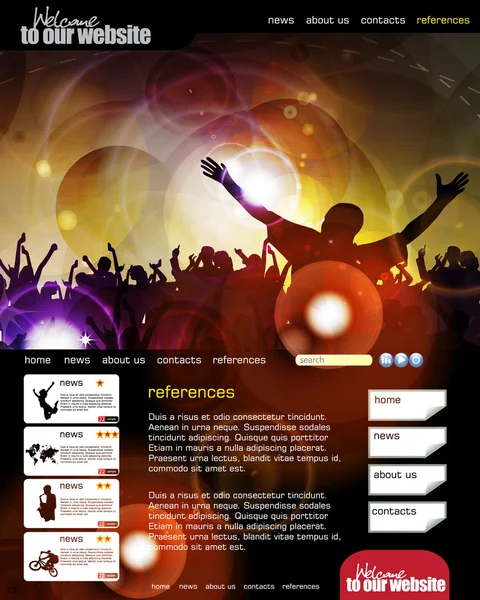 Layout del sito web con soggetto evento musicale — Vettoriale Stock