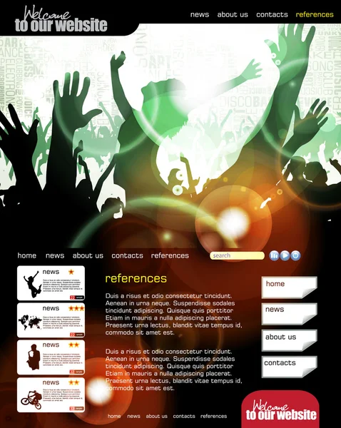 Website-Layout mit Thema Musik-Event — Stockvektor