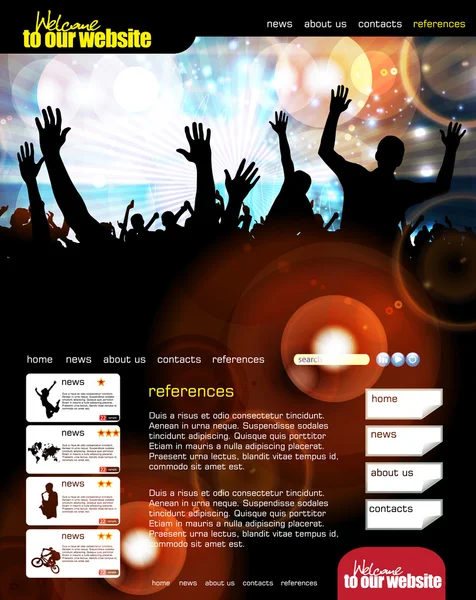 Website lay-out met muziek evenement onderwerp — Stockvector