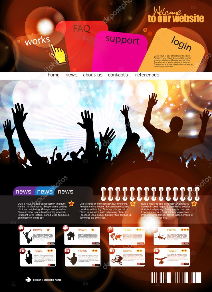 Web site layout with music event subject