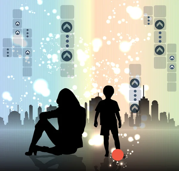 Siluette d'enfant et de femme — Image vectorielle