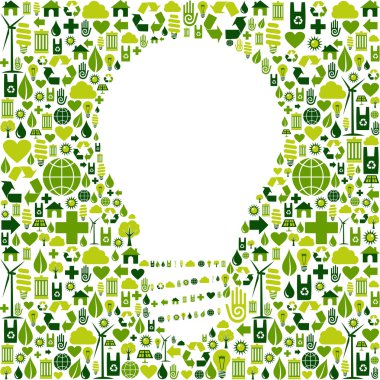 Light bulb symbol with green icons background clipart