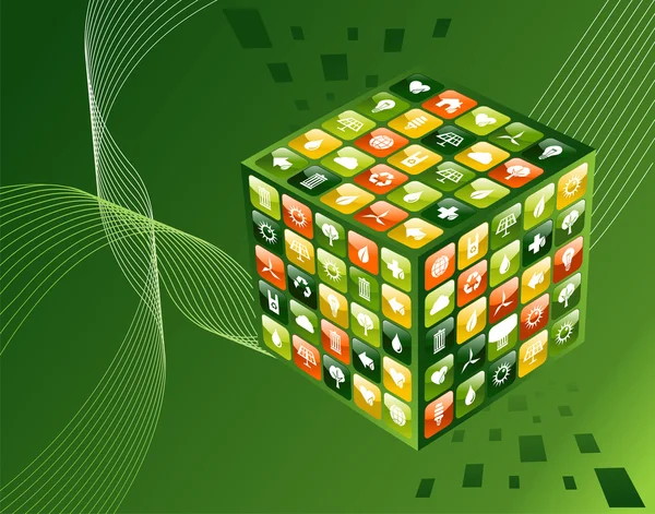 Environnement vert applications cube fond — Image vectorielle