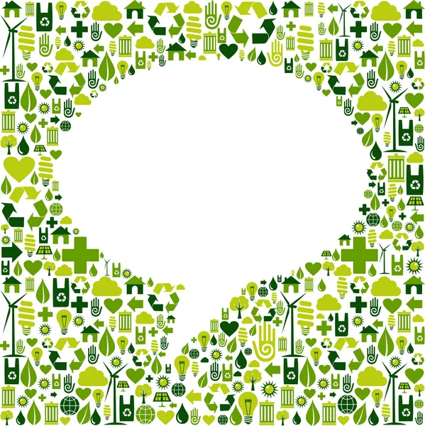 Forme de bulle de médias sociaux avec fond d'icônes écologiques — Image vectorielle