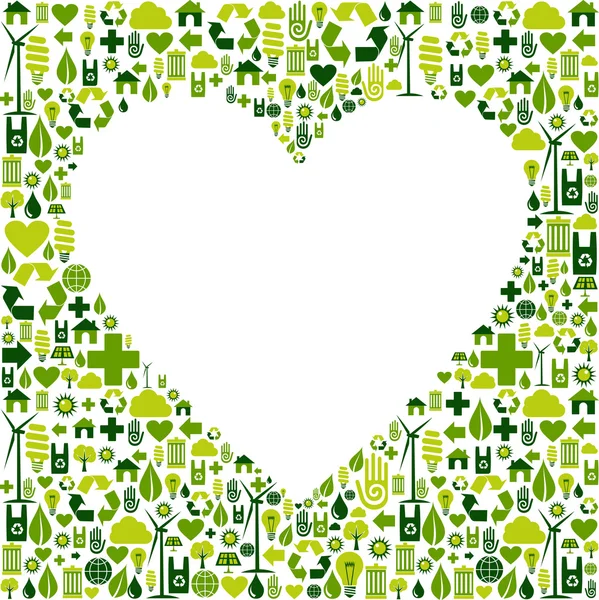 Green environmnet love icon set fond — Image vectorielle