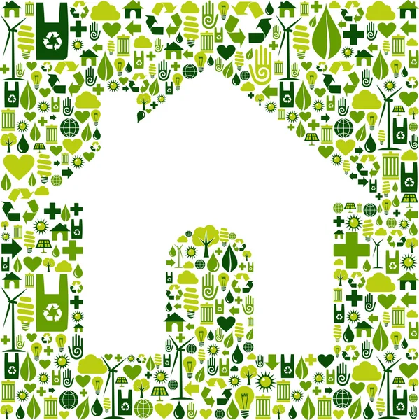 Haussymbol mit Umwelt-Symbolen — Stockvektor
