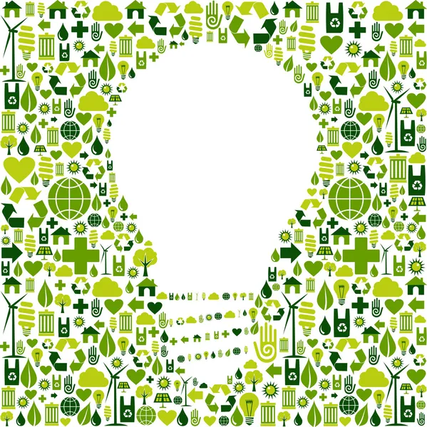 Símbolo de lâmpada com ícones verdes fundo — Vetor de Stock