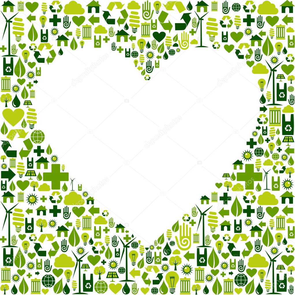 Green environmnet love icon set background
