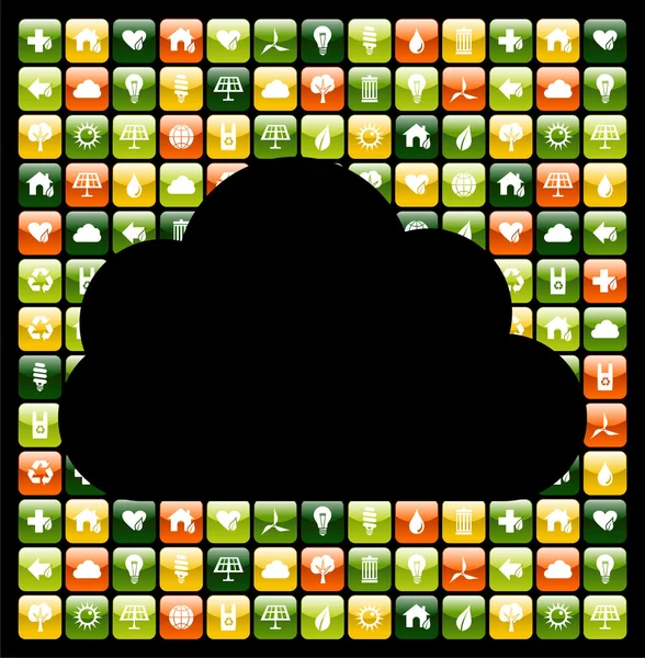 Globalny zdejmowany telefon zielone ikony aplikacji w chmurze — Wektor stockowy