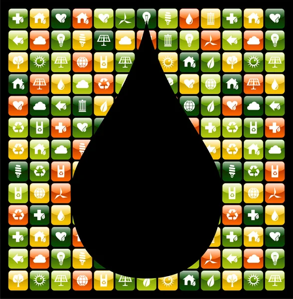 Падение воды в зеленый мобильный телефон приложений иконки фона — стоковый вектор