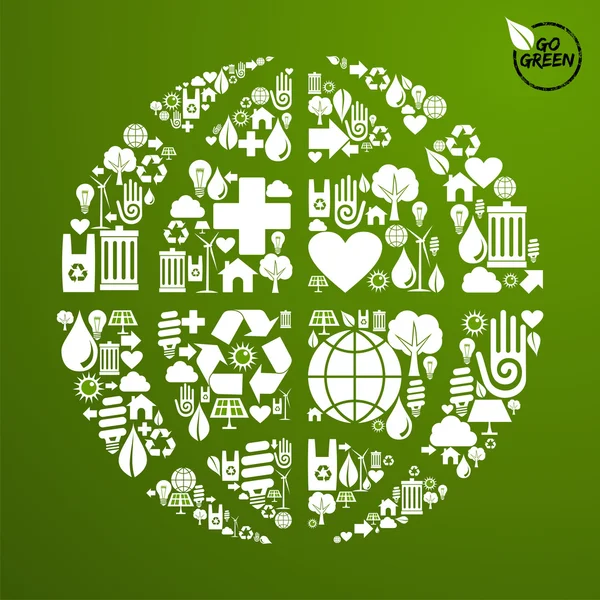 Mundo global em conjunto ícone verde — Vetor de Stock