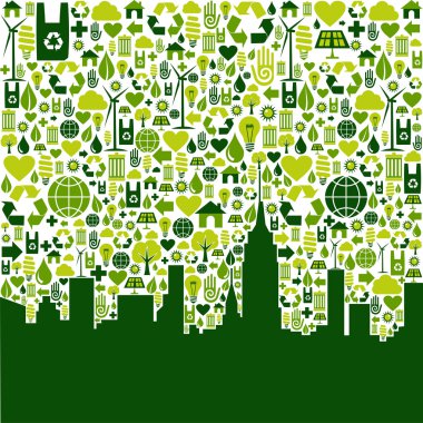 Green city eco icons background clipart