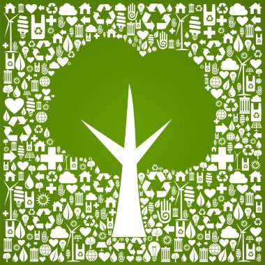 Green tree shape over eco icons background clipart