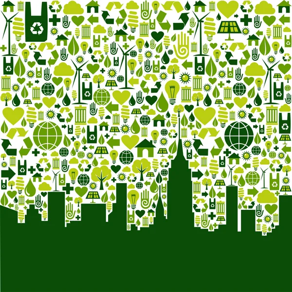 Green city eco icônes fond — Image vectorielle
