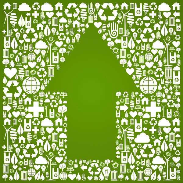 Omhoog pijlsymbool over groene pictogrammen achtergrond — Stockvector