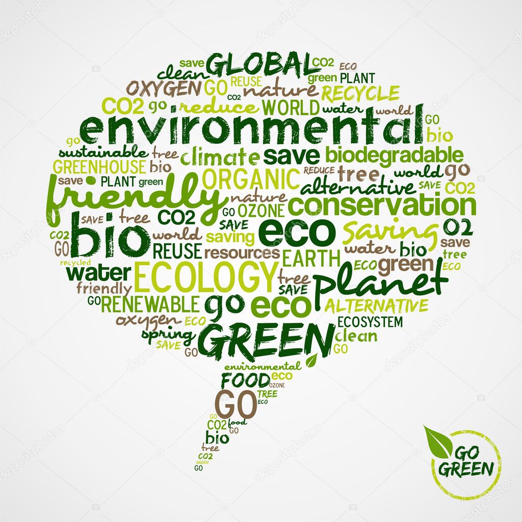 Go Green. Social media bubble with green words cloud