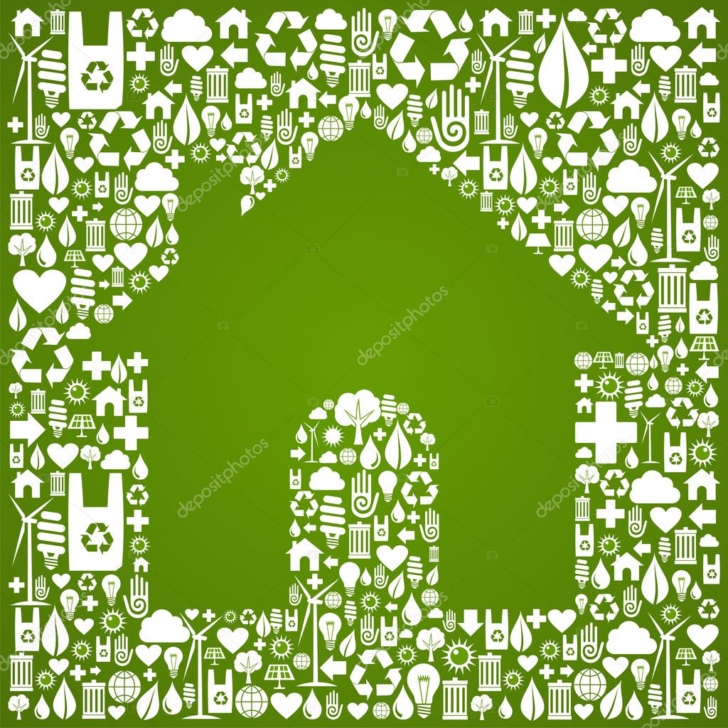 Green house over eco icons background