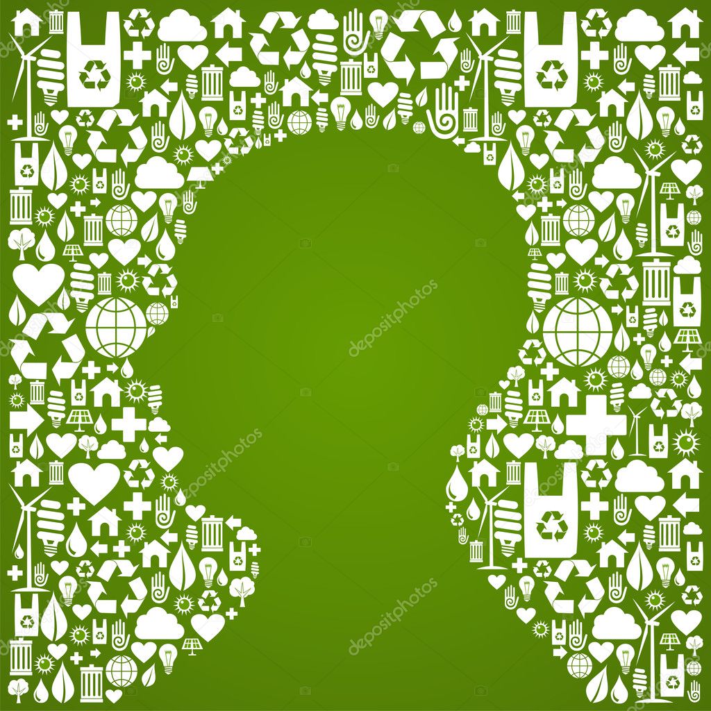 Human head shape over eco icons background