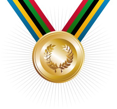 Olympics games gold medal with laurel wreath clipart