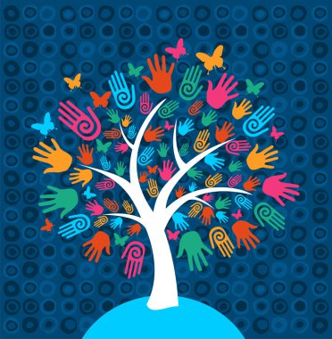 Diversity tree hands background clipart