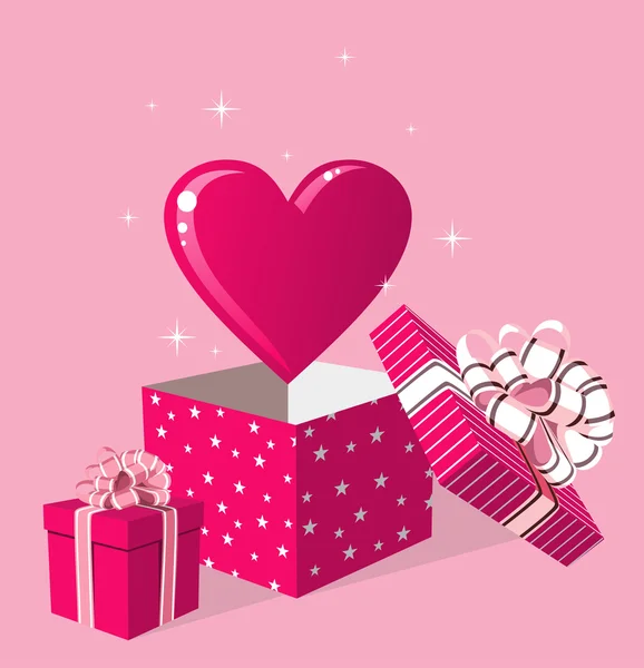 Amor regalo en caja tarjeta de felicitación — Vector de stock