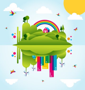 Happy green city spring time concept illustration clipart