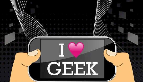 I love geek on mobile — Stock Vector