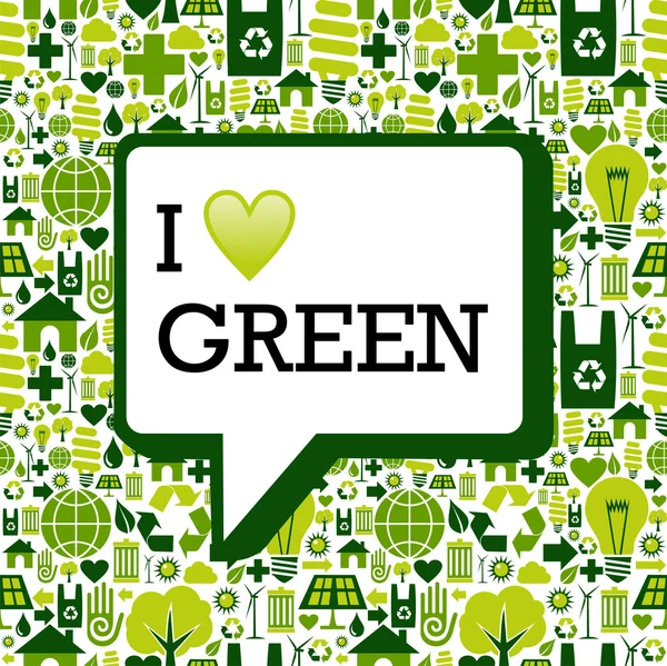 Amo il messaggio verde su icone sfondo texture — Vettoriale Stock