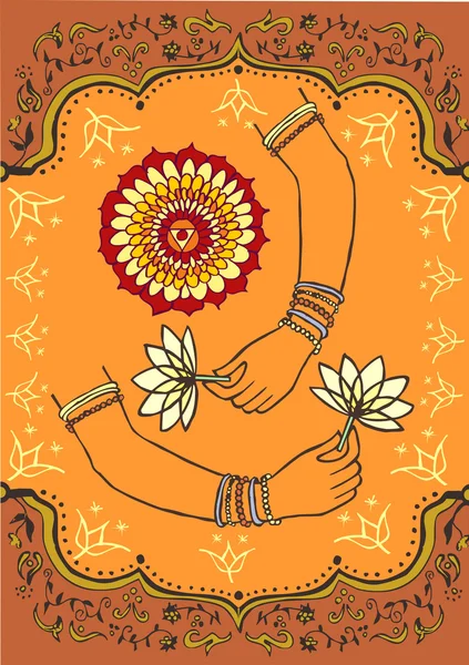 Women hand holding lotus flower background — Stock Vector