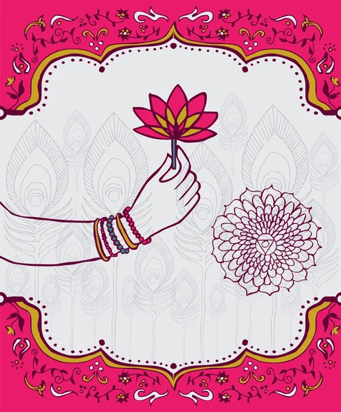 stock vector India lotus flower and woman hand background