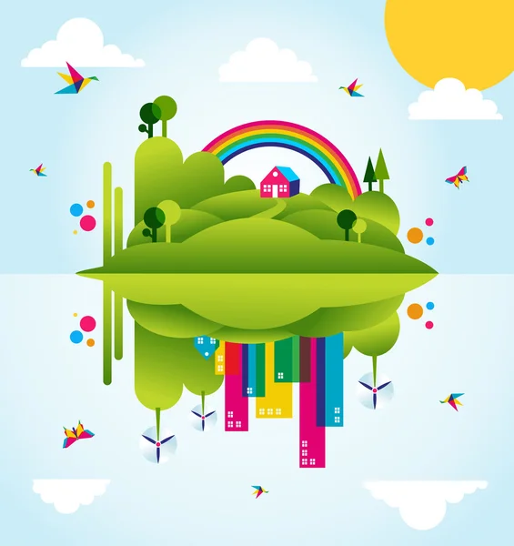 Feliz ciudad verde primavera concepto ilustración — Vector de stock