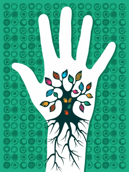 Vá árvore mão verde — Vetor de Stock