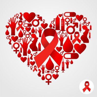 Heart silhouette with AIDS icons clipart